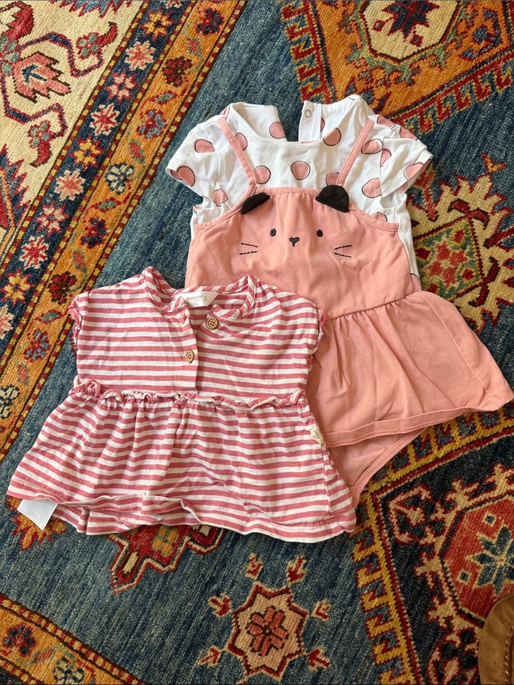 Mayoral Pink Cat One-Piece Dress with Polka Dot Tee